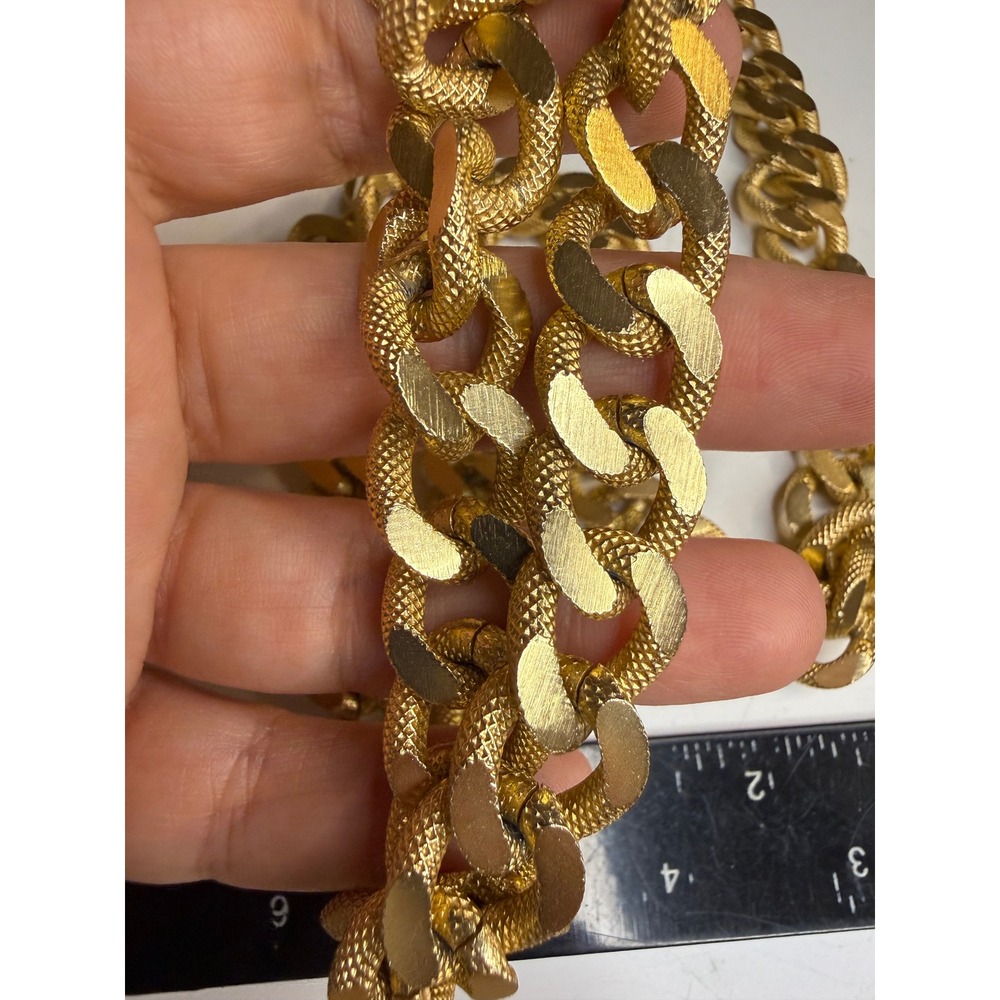 Gold Tone Chunky Curb Link Chain Belt Textured Diamond Cut Double Hook 42 Inch